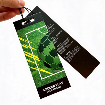 Etiquetas de colgantes de ropa hechas con cartón de arte de ambos lados y cordón de algodón de 3 mm Ideal para bolsas de ropa y equipaje con impresión digital de logotipo CMYK