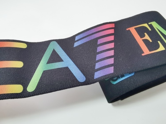 Spandex/banda elástica negra del nilón los 3CM con el logotipo colorido modificado para requisitos particulares