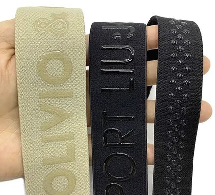 Correa elástica con logotipo 3D personalizado, silicona brillante mate, cincha de poliéster para accesorios de prendas