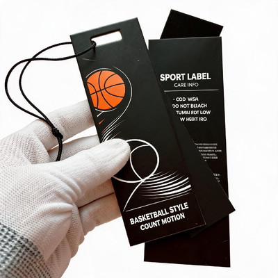 Etiquetas de colgantes de ropa hechas con cartón de arte de ambos lados y cordón de algodón de 3 mm Ideal para bolsas de ropa y equipaje con impresión digital de logotipo CMYK