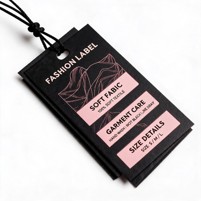 Etiquetas de colgantes de ropa hechas con cartón de arte de ambos lados y cordón de algodón de 3 mm Ideal para bolsas de ropa y equipaje con impresión digital de logotipo CMYK