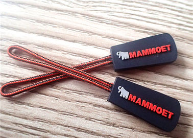 Tirador de cremallera negro de encargo para la ropa con el tirador doble del color/de goma de la cremallera del resbalador
