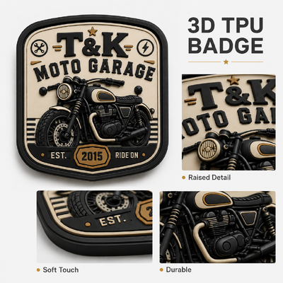 Etiquetas personalizadas de ropa de transferencia de calor de estilo motocicleta PVC con logotipo en relieve 3D para chaquetas ropa callejera ropa de trabajo sombreros bolsos e identificación de marca de garaje