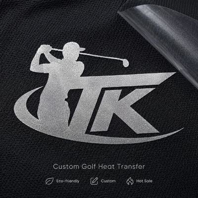 Etiquetas de transferencia de calor metálicas personalizadas, transferencia de logo de golf para ropa deportiva, ropa urbana, camisetas polo, chaquetas, OEM ODM, hechas a medida y ecológicas