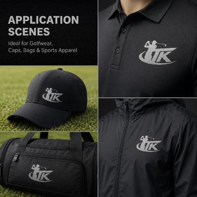 Etiquetas de transferencia de calor metálicas personalizadas, transferencia de logo de golf para ropa deportiva, ropa urbana, camisetas polo, chaquetas, OEM ODM, hechas a medida y ecológicas