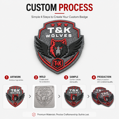 Emblema de silicona 3D de base de fieltro con logotipo personalizado con rasgos de costura en equipo duradero. Parche personalizado hecho directamente de fábrica OEM.