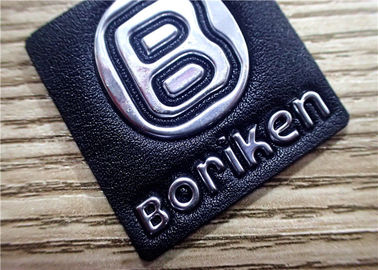 Remiendos negros del cuero repujado con el logotipo de plata el repujado TPU para los bolsos