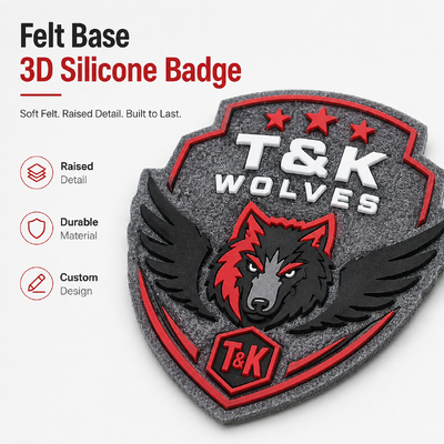 Emblema de silicona 3D de base de fieltro con logotipo personalizado con rasgos de costura en equipo duradero. Parche personalizado hecho directamente de fábrica OEM.