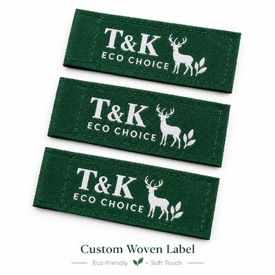 Diseños personalizados, etiquetas tejidas ecológicas de alta densidad para prendas de vestir y marcas de moda