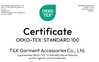 CHINA T&amp;K Garment Accessories Co.,Ltd certificaciones